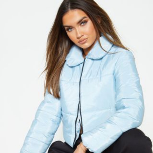 baby blue cropped puffer jacket